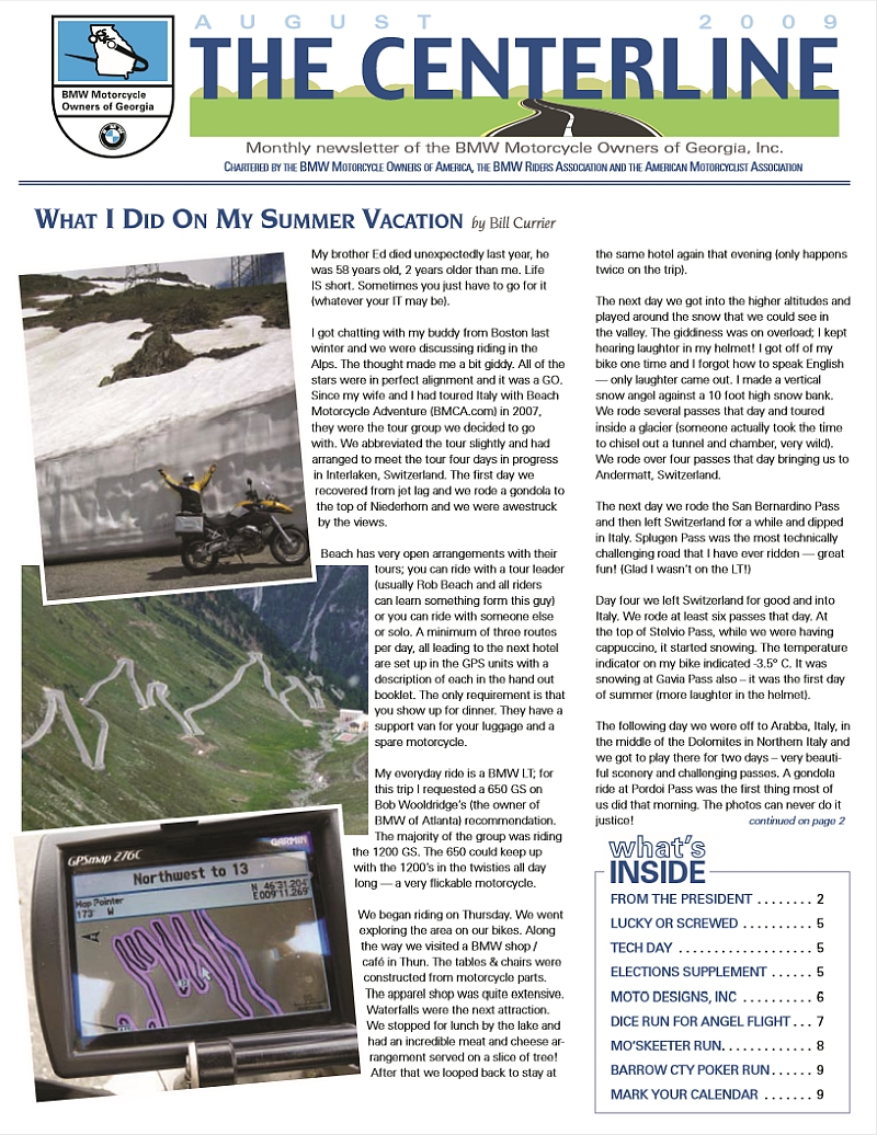 Cover, the Centerline, August 2009