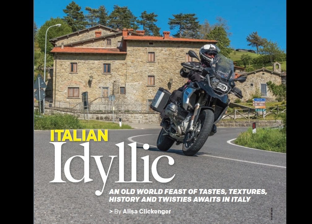 Alisa Clickenger on an R1200GS in Tuscany