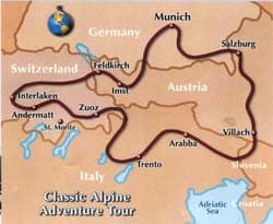 General Map of the Classic Alpine Adventure tour route