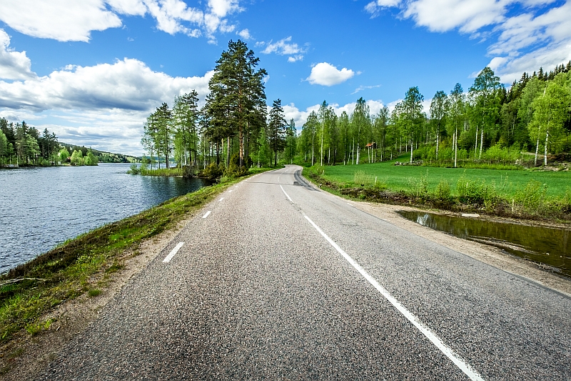 A lakeside road in Sweden