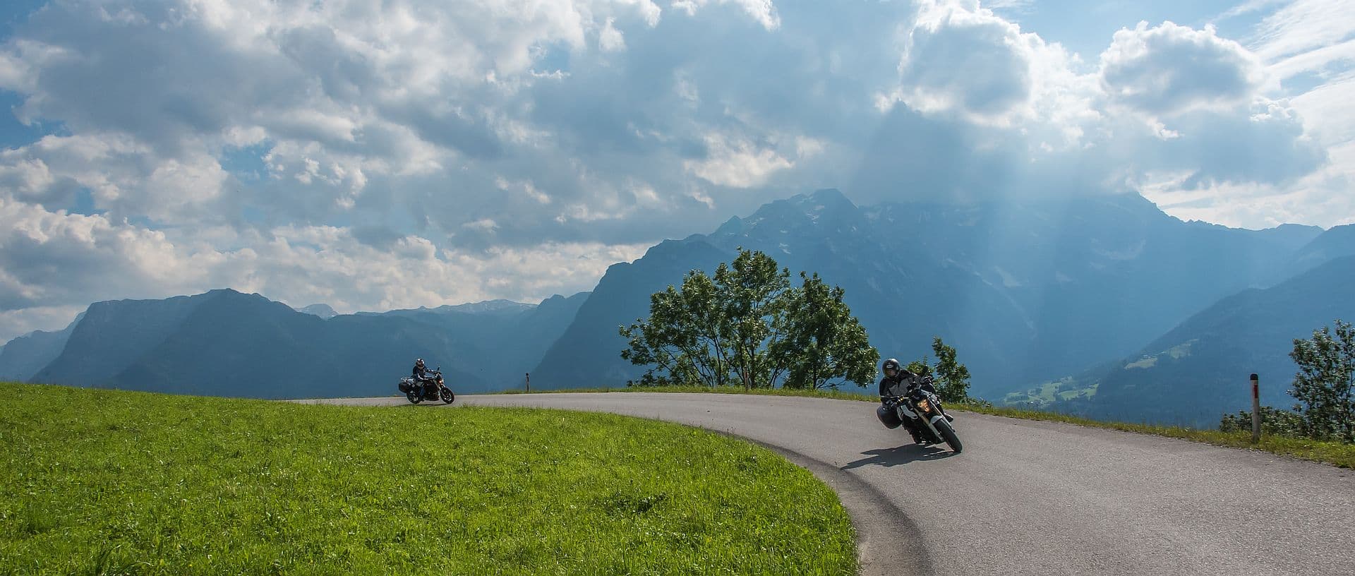 Father and son riding in the Austrian Alps
